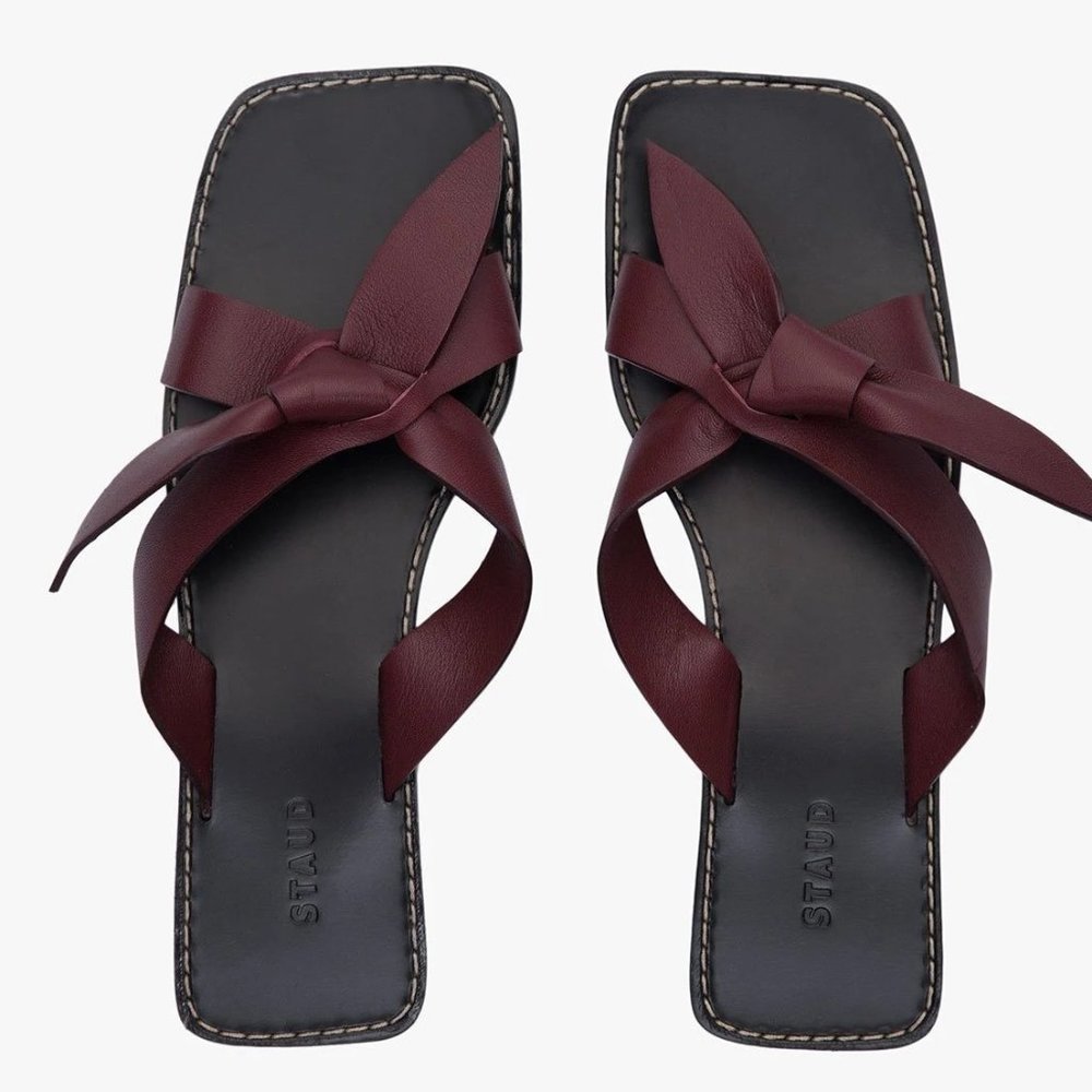 NIB STAUD Lei Leather Flip Flop Sandals Bordeaux - Picture 5 of 5
